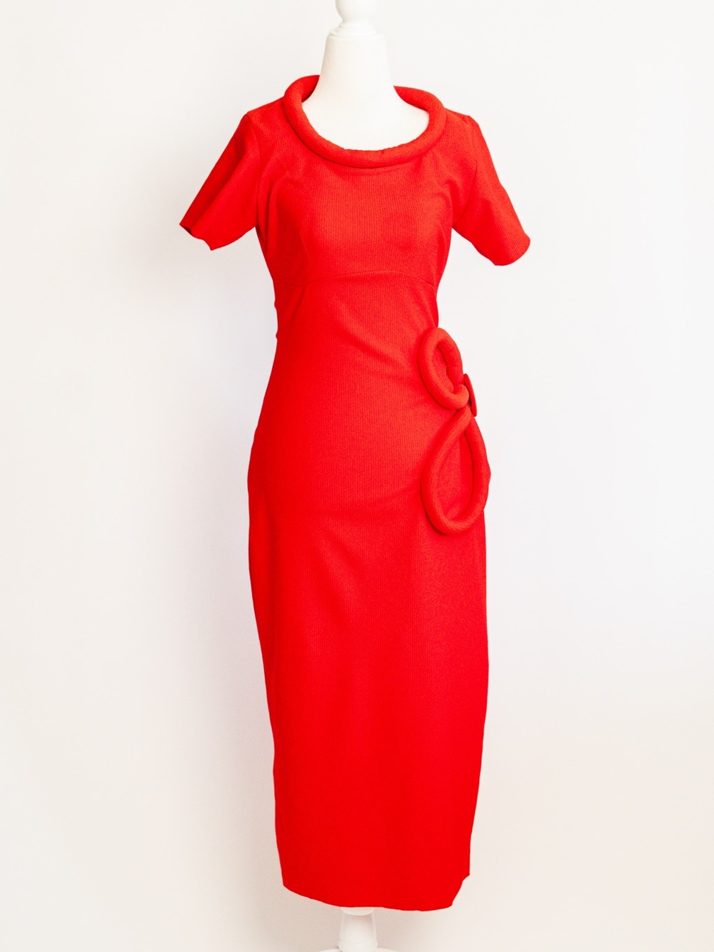Sculpted Loop Red Midi Dress